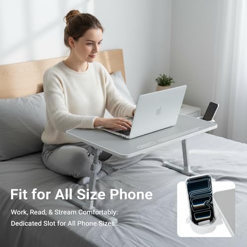 Adjustable Laptop Lap Desk with Cooling Fan USB Light for Adults - color: Grey,70x45cm