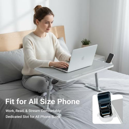 Adjustable Laptop Lap Desk with Cooling Fan USB Light for Adults - color: Grey,70x45cm