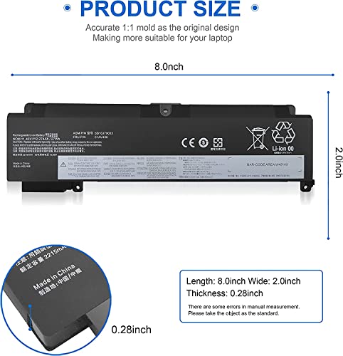 01AV406 Battery for Lenovo ThinkPad T460S T470S Series SB10J79003 00HW038 00HW025 00HW024 01AV405 01AV462 01AV407 01AV408 SB10J79002 L16M3P73 SB10K97605 SB10F46462 SB10F46463 SB10F46476 27Wh 3-Cell - size: 8 x 2 x 0.28 inches 01AV406 BATTERY