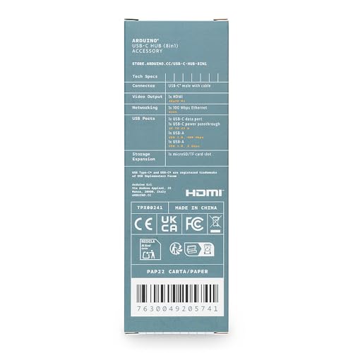 Arduino USB-C Hub (8 in 1) [TPX00241] - 8-in-1 Expansion for Development Boards | HDMI, Ethernet, USB-A & USB-C Ports, SD/TF Card Readers