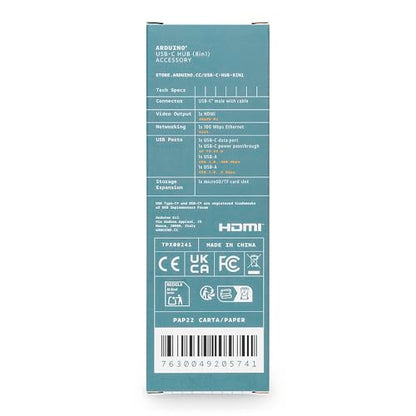 Arduino USB-C Hub (8 in 1) [TPX00241] - 8-in-1 Expansion for Development Boards | HDMI, Ethernet, USB-A & USB-C Ports, SD/TF Card Readers