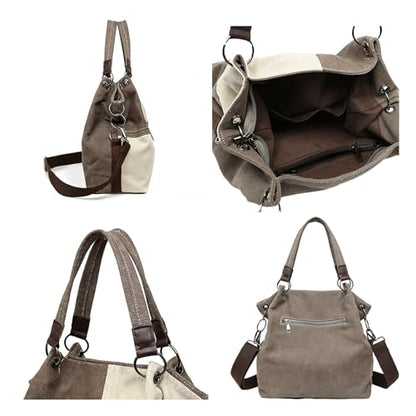 Women's Canvas Color Block Tote Bag Convertible Crossbody Hobo Handbag Lightweight Shoulder Bag for Daily Travel Work - color: Dark Green