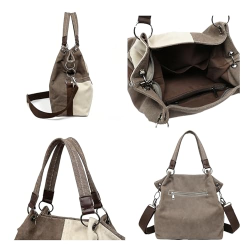 Women's Canvas Color Block Tote Bag Convertible Crossbody Hobo Handbag Lightweight Shoulder Bag for Daily Travel Work - color: Grey