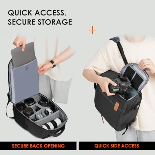 TARION Camera Backpack for Photographers Compact 15L, TB04 Black | 15 Inch Laptop Compartment, Side Access Quick Draw, Anti-theft Hidden Pocket, Tripod Holder, Rain Cover, Travel-Friendly - color: Black