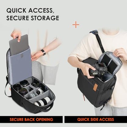 TARION Camera Backpack for Photographers Compact 15L, TB04 Black | 15 Inch Laptop Compartment, Side Access Quick Draw, Anti-theft Hidden Pocket, Tripod Holder, Rain Cover, Travel-Friendly - color: Black