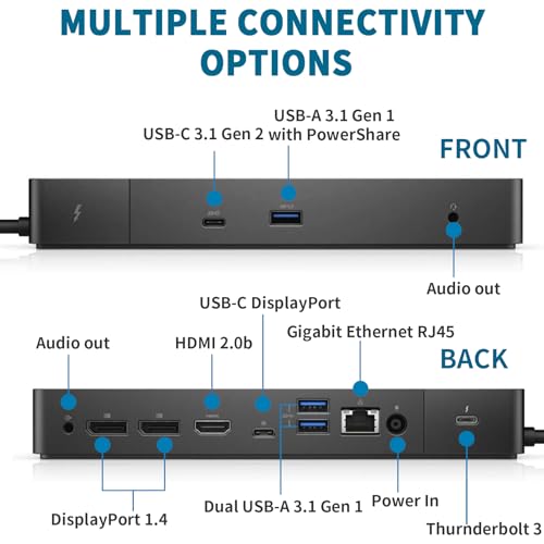 Dell WD19TB Thunderbolt Dock, 180W Dell Docking Station with HDMI/Dual DisplayPort, Dual Monitor Support, Bundle with HDMI/DP Cables (Renewed) - style: WD19TB-180W