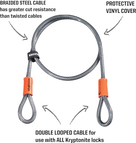 KryptoFlex 710 Double Loop Security Cable, 7FT Long Braided Steel Flex Bike Lock Anti-Theft Cable with Looped Ends for Outdoor Equipment, U-Lock and Padlock, 10mm Thick | bike-shift-cables-and-housing