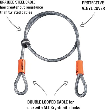 KryptoFlex 710 Double Loop Security Cable, 7FT Long Braided Steel Flex Bike Lock Anti-Theft Cable with Looped Ends for Outdoor Equipment, U-Lock and Padlock, 10mm Thick | bike-shift-cables-and-housing