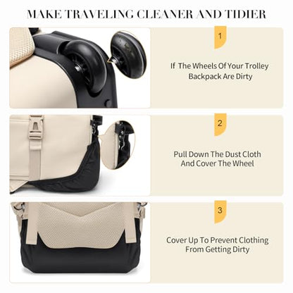 Rolling Backpack for Women,Travel Laptop Backpack with Wheels Roller Wheeled Backpack Underseat Carry On Luggage for Travel Business Trip,Fit 17Inch,Apricot - color: Apricot