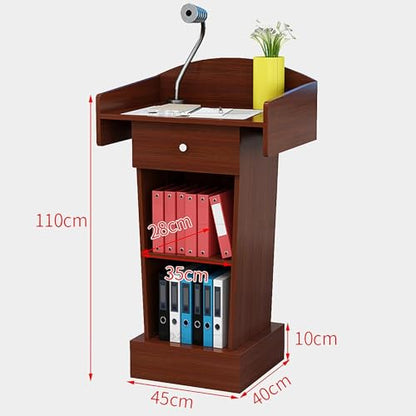 Portable Lectern Podium Stand with Spacious Drawer, Simple Design Density Board Laptop Desk, Open Storage for Office & Events - Adjustable Height, Durable & Lightweight - color: Red