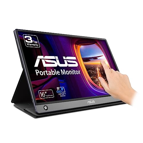 ASUS ZenScreen Touch Screen 15.6” 1080P Portable USB (MB16AMT) - Full HD (1920 x 1080), IPS, Anti-Glare, Built-in Battery, Speakers, Eye Care, USB Type-C, Micro HDMI, Smart Case, 3-Year Warranty - style: 16" IPS USB-C Battery Touch Screen Speakers