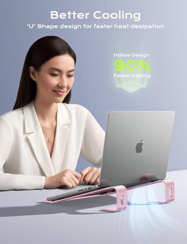 JCZT Aluminum Laptop Stand, Notebook Stand with Wrist Rest, Ergonomic Detachable Laptop Mount, Computer Stand Compatible with 10-17'' All Laptops Such as MacBook Air Pro/HP/Dell/Lenovo, Pink - color: Pink