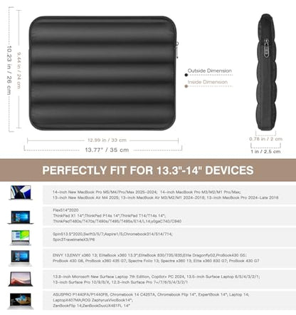 MoKo 13-14 Inch Puffy Laptop Sleeve Bag Padded Protective Carrying Case | Laptop Carrying Case Fits Mac Neo A18 Pro, Mac Pro M5 14-inch, Mac Air 13.6/13.3-inch and iPad Pro 12.9/13-inch, Black - color: Black, style: 13.3 - 14 Inches
