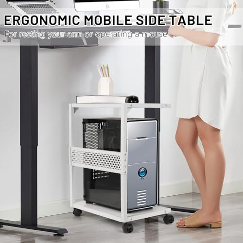 Bfttlity Computer Tower Stand 2-Tier Metal PC Stand for Floor Carpet, White | Under Desk Mobile CPU Stand for Most Computer Towers, 17.52"L x 23.22"H - size: Small-White