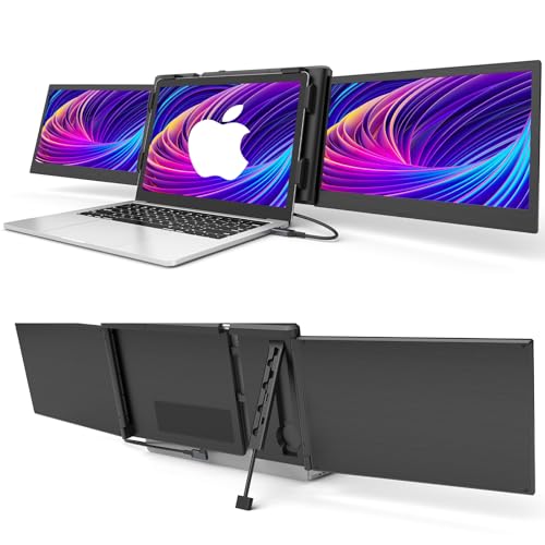 Alecewey Triple Portable Monitor for Laptop Screen Extender Dual Monitor Extender 12 Inch FHD 1080P IPS Display Extender 2 Type-C P2S for 13-16.5 Inch Computer【Only Mac OS】 - style: 12'' Triple Monitor for Mac
