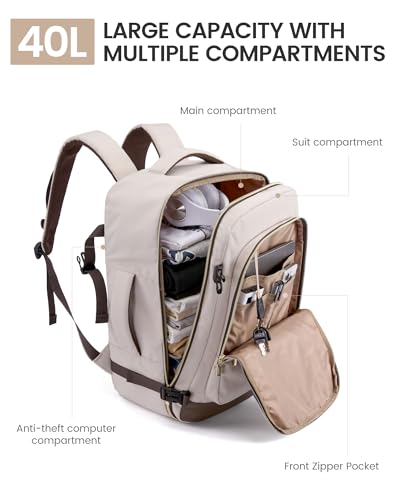 LOVEVOOK 40L Travel Backpack for Women Men with Garment Bag, Airline Approved Carry on Luggage Travel Essentials with 3 Packing Cubes, TSA Overnight Bags Weekender Essentials Backpacks fits 17" Laptop - color: Purple-rust Red, size: 40L-4Pcs