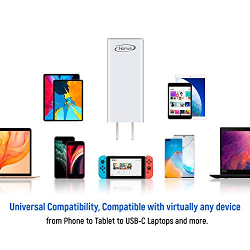 GaN Tech 65W Dual Port PD Wall Charger with 5ft USB C Cable for MacBook, Laptops, iPad Pro, iPhone12, Galaxy, Pixel and More (Black) - color: Black