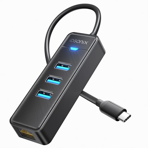 iDsonix USB C to Ethernet Adapter, 4 IN 1 USB C Hub with RJ45 10/100/1000 Mbps Ethernet & 3 USB 3.0 Ports, USB Splitter Multiport Network Adapter, USB C Port Hub for MacBook/iPad Pro/Windows/Laptop/PC - style: USB C