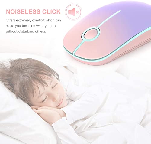 VssoPlor Wireless Mouse, 2.4G Slim Portable Computer Mice with Nano Receiver Quiet Silent Optical Laptop Mouse for Notebook, PC, Laptop, Computer-Pink to Purple - color: Pink to Purple