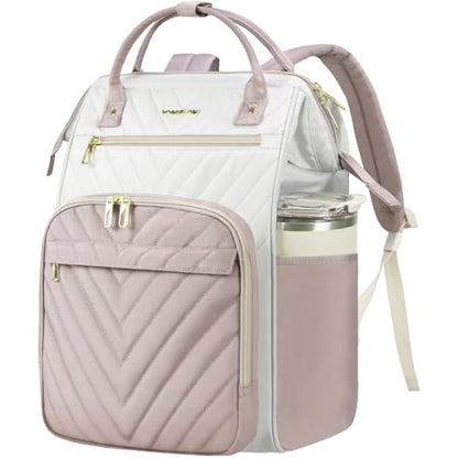 VANKEAN 15.6 Inch Laptop Backpack for Women Large Capacity Waterproof Daypack - color: Beige/Dusty Pink, size: 15.6 Inch