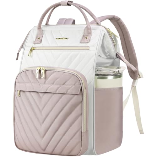 VANKEAN 17 Inch Laptop Backpack for Women Large Capacity Waterproof Daypack - color: Beige/Dusty Pink, size: 17.3 Inch