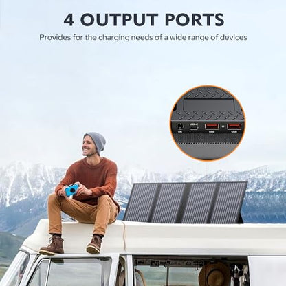 Portable Power Station, 300W 296Wh Battery Bank with 110V Pure Sine Wave, 60W Foldable Solar Panel with 18V DC Outlet for Portable Power Stations