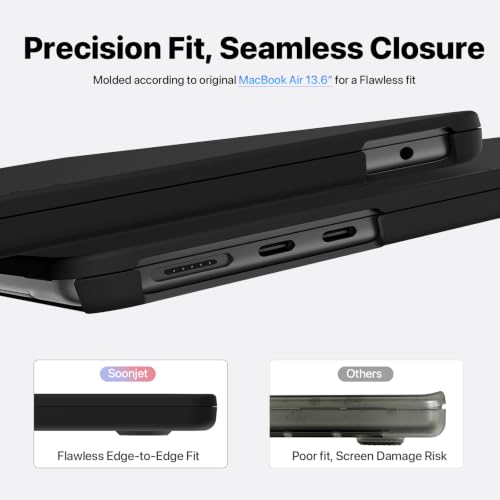 Soonjet FlexArmor for MacBook Air 13 inch Case | M5 M4 M3 M2 2026 2025-2022 | Hybrid Design, Cushioned Edges | Anti-Crack Defense | Ultra-Thin Hard Shell Laptop Cover 13.6'' (Noble Black Clear) - color: Noble Black Clear