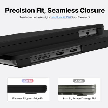 Soonjet FlexArmor for MacBook Air 13 inch Case | M5 M4 M3 M2 2026 2025-2022 | Hybrid Design, Cushioned Edges | Anti-Crack Defense | Ultra-Thin Hard Shell Laptop Cover 13.6'' (Noble Black Clear) - color: Noble Black Clear