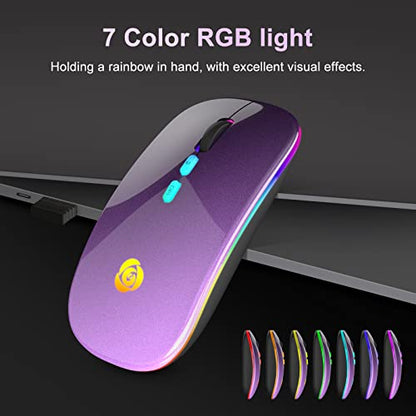 CC Store Wireless Mouse for Laptop,USB-C Rechargeable with Dual Connection | Bluetooth mouse with 2.4GHz USB receiver, silent slim design, adjustable DPI for laptop,MacBook,PC and tablet,Black-purple - color: Black-purple