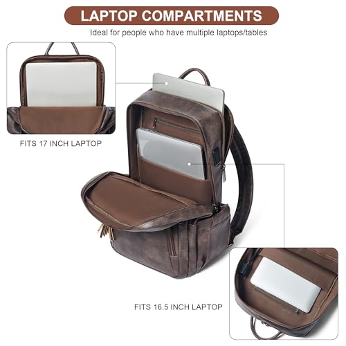 Shrrie 17 Inch Laptop Backpack for Women,Vegan Leather Backpack Purse,28L Work Business College Travel Computer Backpacks with Pouch Pocket for Large Capacity Cup & USB Charger,Chocolate - color: Chocolate