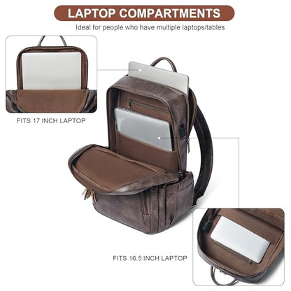 Shrrie 17 Inch Laptop Backpack for Women,Vegan Leather Backpack Purse,28L Work Business College Travel Computer Backpacks with Pouch Pocket for Large Capacity Cup & USB Charger,Chocolate - color: Chocolate