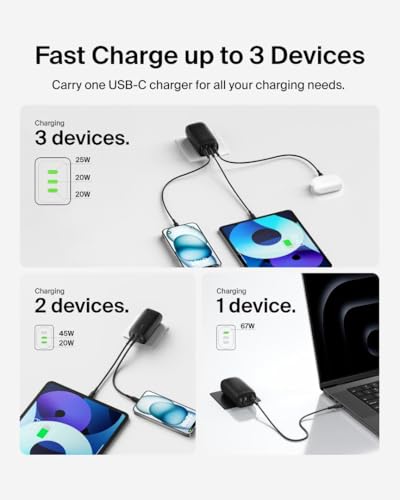 Belkin 3-Port USB C Charger Block w/PPS 67W, USB-C PD 3.1 Super Fast Charging - Samsung Galaxy S25, Apple iPhone 17, Air, Pro, Pro Max, MacBook, AirPods, Apple Watch, Nintendo Switch 2, etc. - Black - style: Black