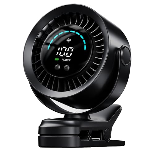 Portable Clip on Fan, Rechargeable USB Desk Fan with Turbo Airflow, 100 Speeds LED Display, 360° Rotation, Small Quiet Battery Powered Fan for Stroller Outdoor Travel Camping Golf Cart, Black - color: Black