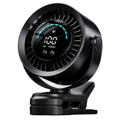 Portable Clip on Fan, Rechargeable USB Desk Fan with Turbo Airflow, 100 Speeds LED Display, 360° Rotation, Small Quiet Battery Powered Fan for Stroller Outdoor Travel Camping Golf Cart, Black - color: Black