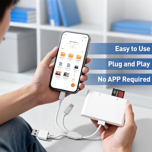 4-in-1 Memory Stick Pro Duo Adapter for iPhone/Android/PC – Lightning/USB-C/USB-A OTG Card Reader for SD/TF/MS/XD, High-Speed 480Mbps Sony Cybershot Compatible Reader, Plug & Play, No App Needed