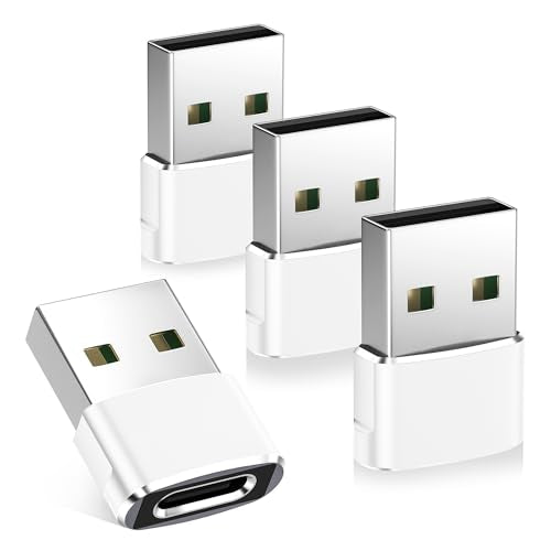 Basesailor USB to USB C Adapter 4Pack Type C Female to USB A Male (White) | USB C Charger Cable Converter for iPhone 17 16 15 14 Series,Airpods Pro 3,Samsung Galaxy S20-S26 Ultra,Pixel 10,A Series - size: USBC Adapter Type, style: White