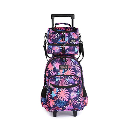 Tilami Rolling Backpack 18 inch Double Handle with Lunch Bag Wheeled Kids Backpack, Leaves Pink - color: Leaves Pink