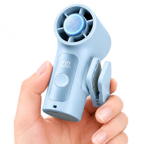 Portable Clip-On Mini Fan with Ice Cooler,Turbo Personal Handheld Mini Fan 3000mAh Rechargeable，Detachable Clip,Pocket Size for Travel/Eye Lash/Beach/Concert - color: blue