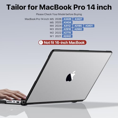 Soonjet Matte Case for MacBook Pro 14 inch M5 M4 M3 M2 M1 2026-2021 Laptop | Anti Crack, TPU Bumper, Ultra Thin, Fingerprint & Scratch Resistant Matte, Frost Clear, Protective Laptop Hard Shell, Snap on - color: Matte Clear