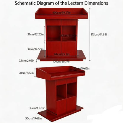 Podium Stand, Podium with Wheels, Floor Standing Speaking Poidum Lectern Stand, Church Pulpit with Storage, Office Wooden Reception Desk, Host Stand for School Conference | Walnut - color: Walnut