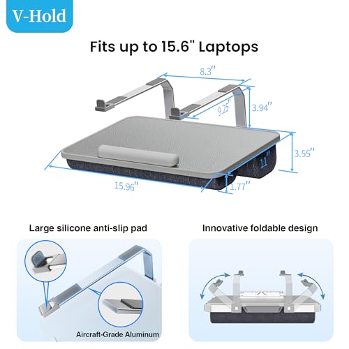 V-Hold Laptop Lap Desk with Foldable Stand, Lightweight Laptop Stand for Bed, Fits up to 15.6" Laptops & MacBook, Lightweight Lap Tray Table with Pillow Cushion for Bed & Couch