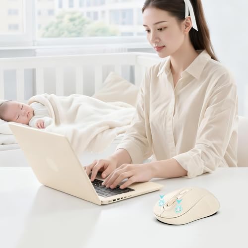 Wireless Mouse, 2026 New Model, Silent Click Ergonomic Design, Portable, 4 Buttons, Adjustable DPI (800/1200/1600), for Laptop/PC/Office (Beige) - color: beige