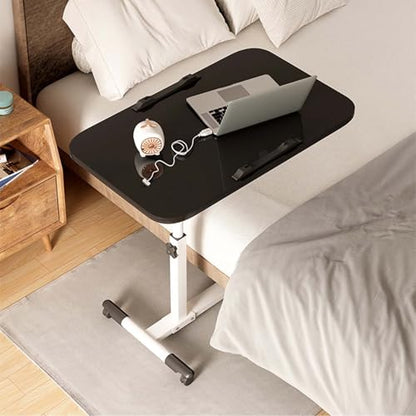 Adjustable Overbed Laptop Desk with Wheels, Tilting Rolling Laptop Stand for Bed and Couch, Mobile Standing Desk for Home Office, Height Adjustable Computer Table for Hospital