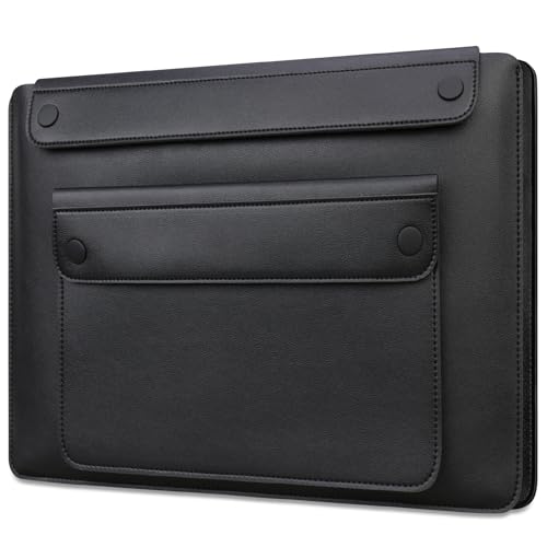 Lacdo 14 Inch Laptop Sleeve Case for HP 14" Laptop, Lenovo Dell ASUS Acer Chromebook 14, HP Stream 14/Ultrabook, Dell Latitude 14, ASUS Vivobook 14, Leather Computer Sleeve with 3 Compartments, Black - size: 14 Inch