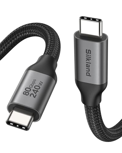 Silkland 80Gbps USB 4 for Thunderbolt 5 Cable 6.6FT/2M, 120Gbps Bandwidth for 16K/Dual 8K, 240W Fast Charging, USB C Monitor Cable Compatible Thunderbolt 4, iPhone 17/16, Monitor, MacBook M4 Pro, Dock - size: 6.6 Feet