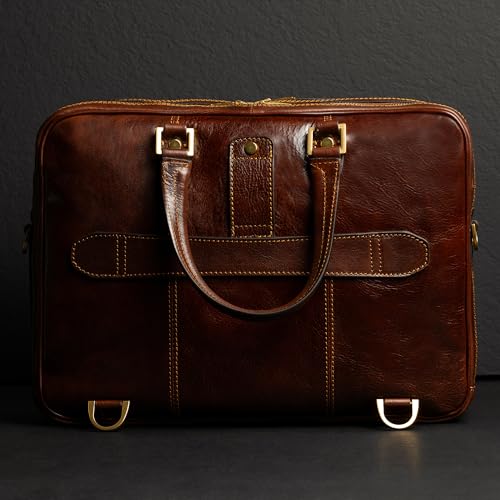 Time Resistance Leather Laptop Briefcase - Full Grain Leather Computer Bag for Men and Women | Leather - color: Brown
