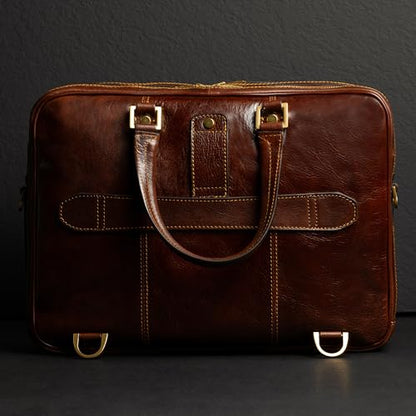 Time Resistance Leather Laptop Briefcase - Full Grain Leather Computer Bag for Men and Women | Leather - color: Brown