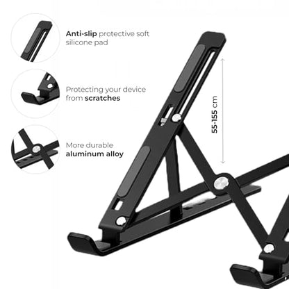 Foldable Aluminum Laptop Stand – 7-Level Adjustable Riser for Desk, Sturdy & Lightweight Holder for 9''-15.6'' Laptops, Perfect for Home, Office & Travel