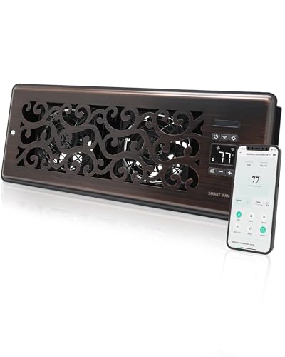 Howeall 4" x 12" Quiet Register Booster Fan, 10-Speed Smart Heating Cooling AC Vent Fan Thermostat Control - Charleston Design (ORB) - color: Antique Bronze, size: 4" x 12"