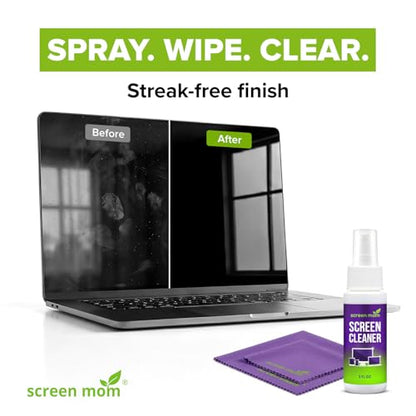 Screen Cleaner Spray 2oz Bottle for TV, Car, Laptop & Computer | Streak-Free Formula, Glass & OLED Safe, Alcohol and Ammonia Free Formula, Includes 2 Microfiber Cloths, Travel-Friendly Size - size: 2oz